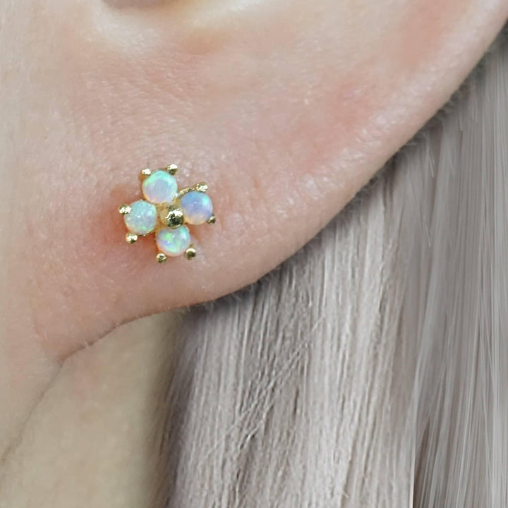 White Opal Clover Lotus Earrings - EricaJewels