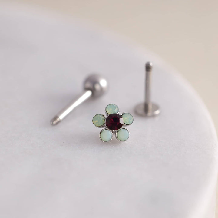 Green Moonstone Flower Screw Back Earrings - EricaJewels