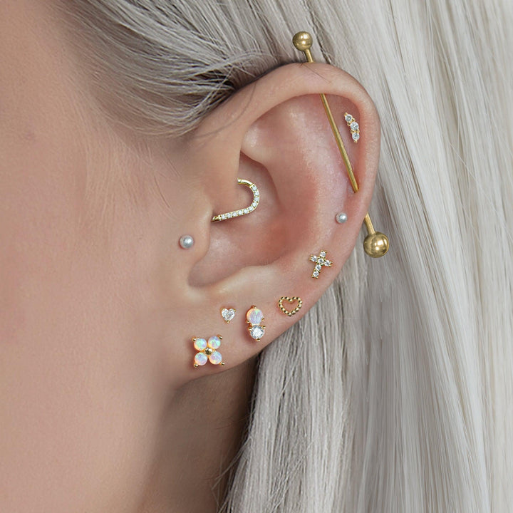 Pink Opal Double Gem Flat Back Piercing Earring