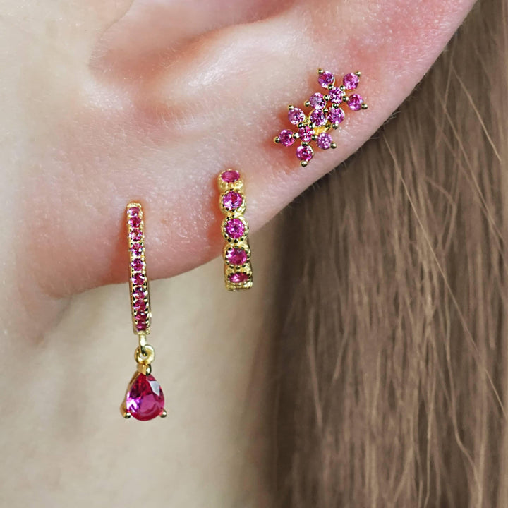 Ruby Red 3A CZ Double Flowers Flat Back Piercing Stud-EricaJewels
