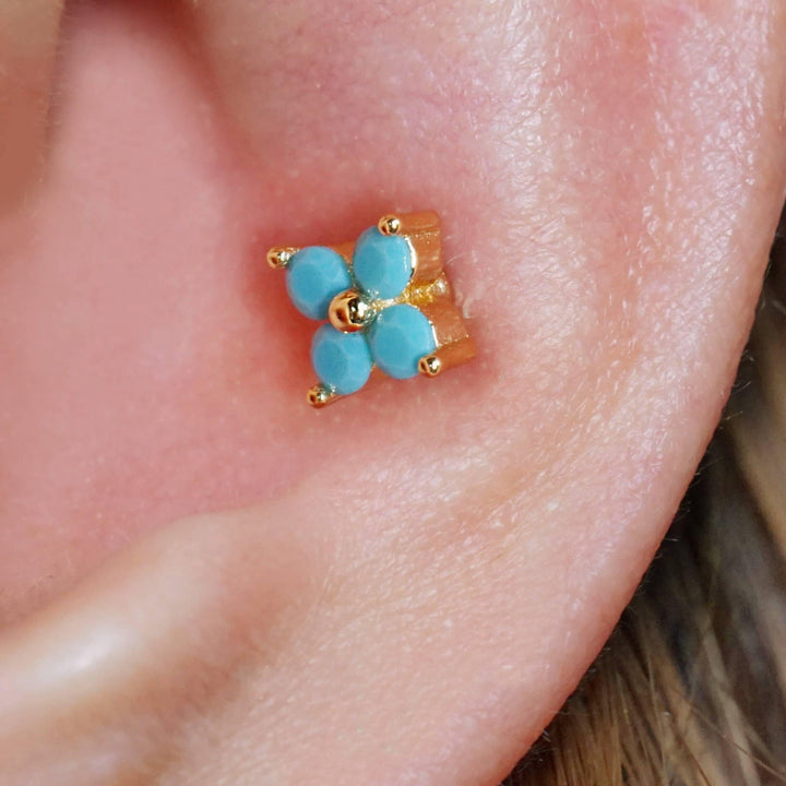 Turquoise Four Leaf Clover Flat Back Piercing Earring