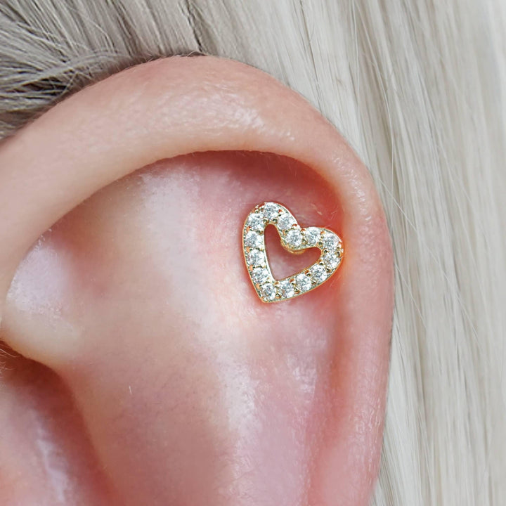 Love Shaped Crystal 3A CZ  Flat Back Piercing Earring