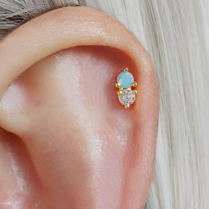 Turquoise Double Gemstone Flat Back Piercing Earring