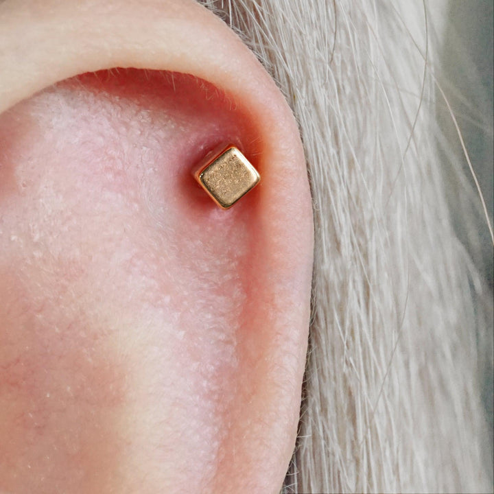 Tiny Plain Square Flat Back Push Pin Earring