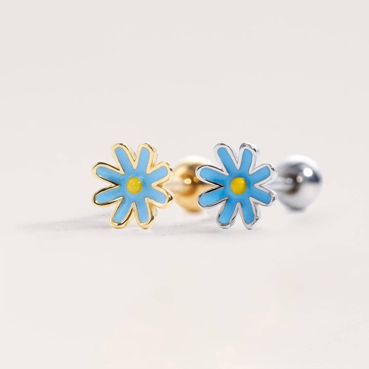 Blue Enamel Daisy Flower Flat Back Piercing Earring