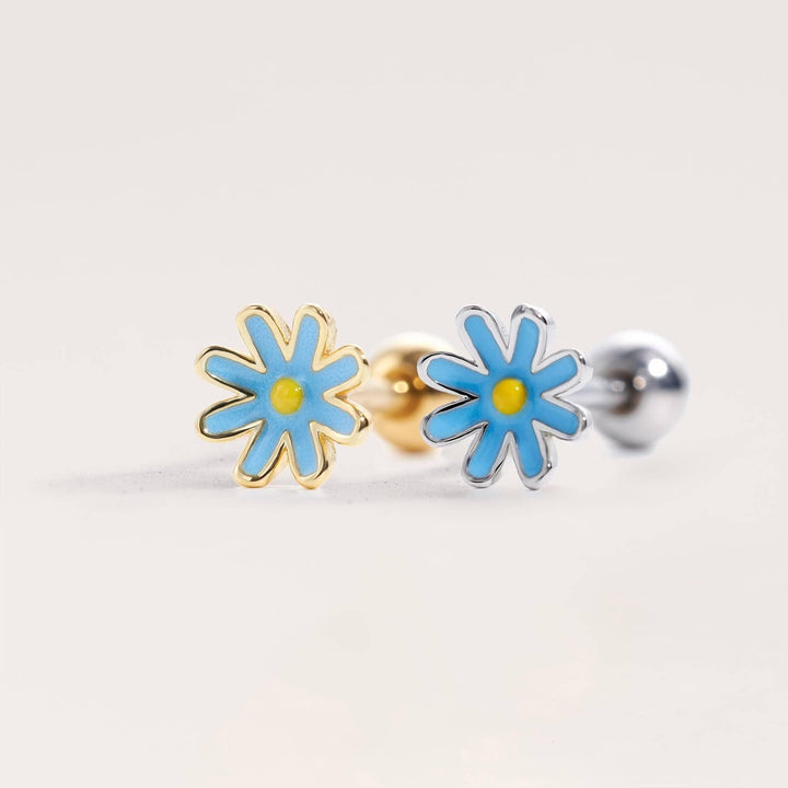 Blue Enamely Daisy Flower Ball Back & Flat Back Cartilage Earring