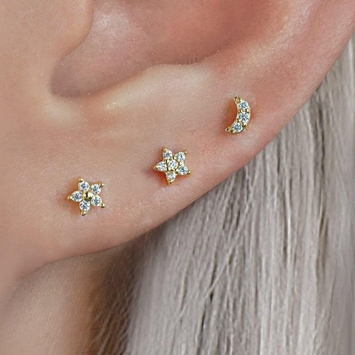 Mini Celestial Star Crystal 3A CZ Push Pin Earring-EricaJewels