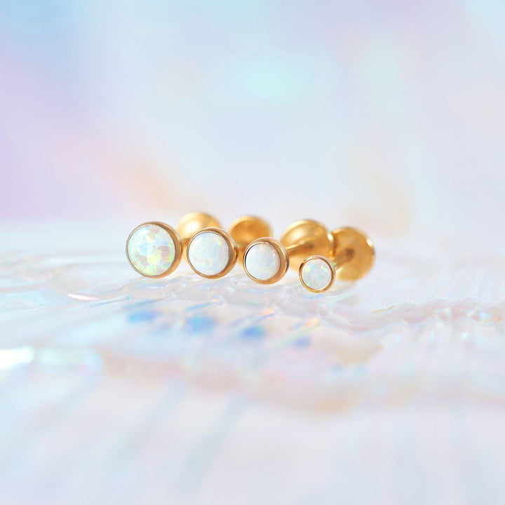 Multiple Sizes White Opal Bezeled Push Pin Earring