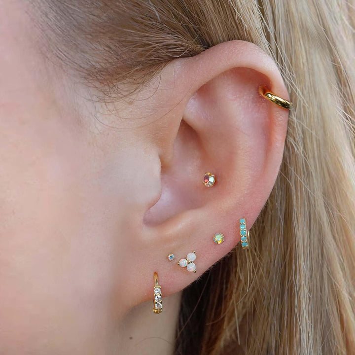 Triple White Opal Flat Back Piercing Earring