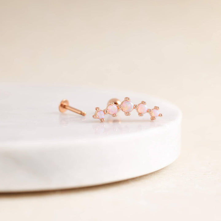 Curved Pink Opal Flat Back Piercing Earring