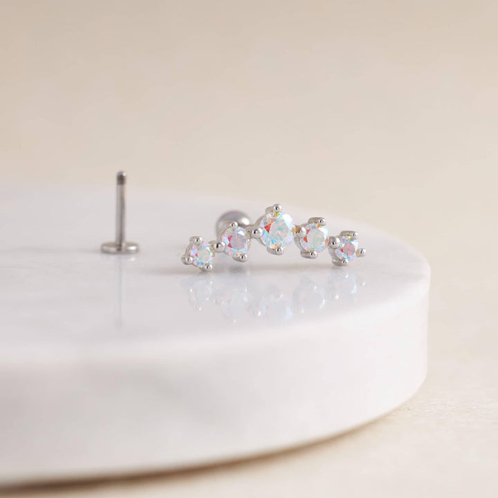 Curved Five White AB 3A CZ  Stone Flat Back Piercing Stud