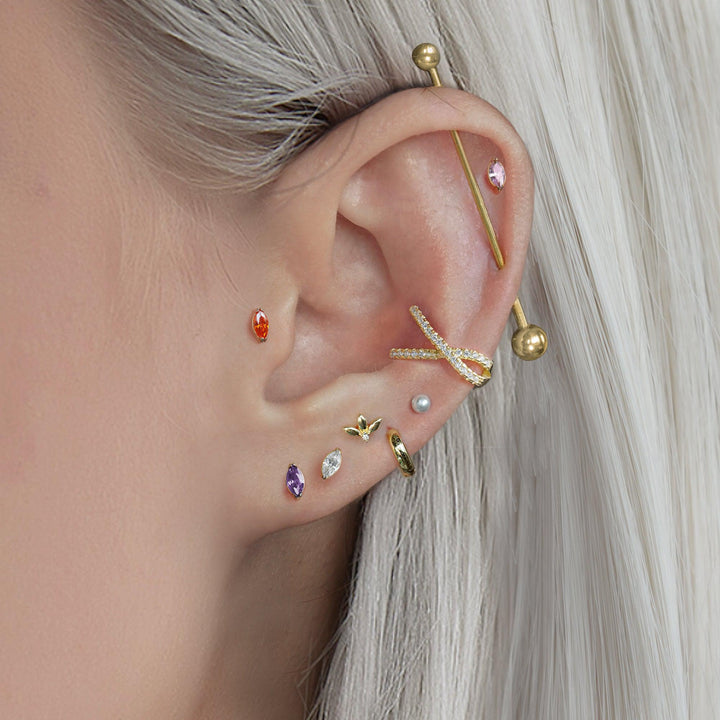Tiny Marquise Amethyst Purple 3A CZ Push Pin Piercing Earring