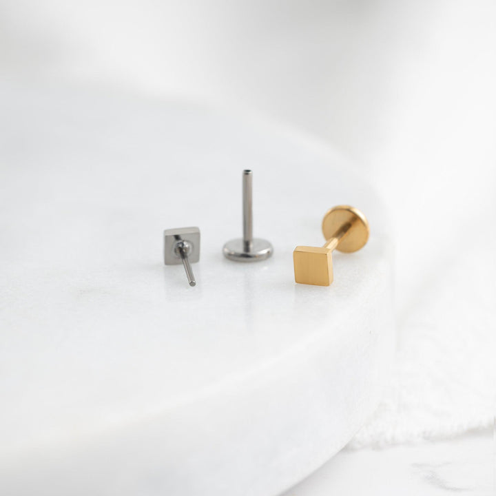Mini Plain Square Push Pin Piercing Earring-EricaJewels