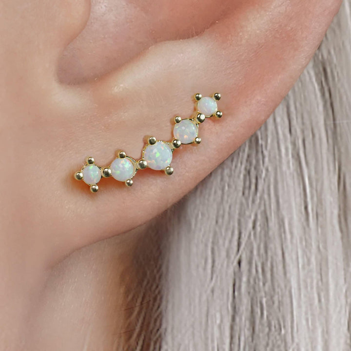 Curved White Opal Flat Back Piercing Earring