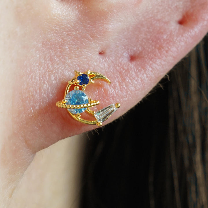 Multi-color Celestial Moon Flat Back Earrings-EricaJewels