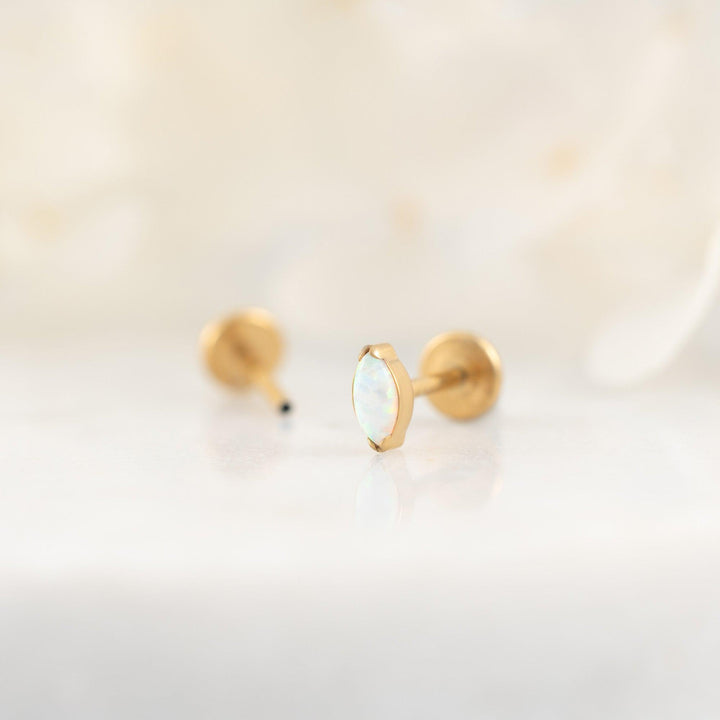 Tiny Grain White Opal Push Pin Piercing Earring-EricaJewels