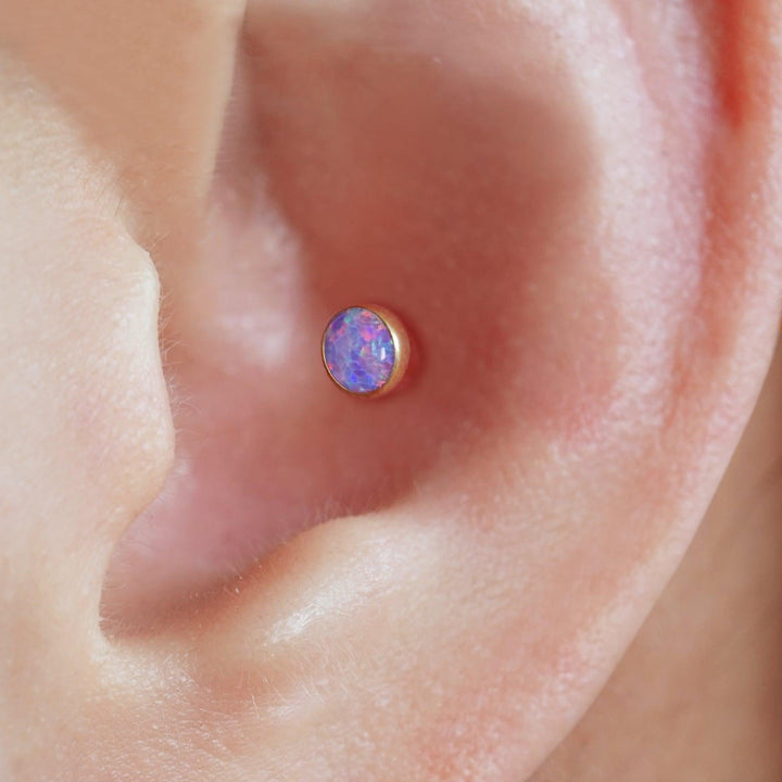 Purple Opal Bezeled Push Pin Earring
