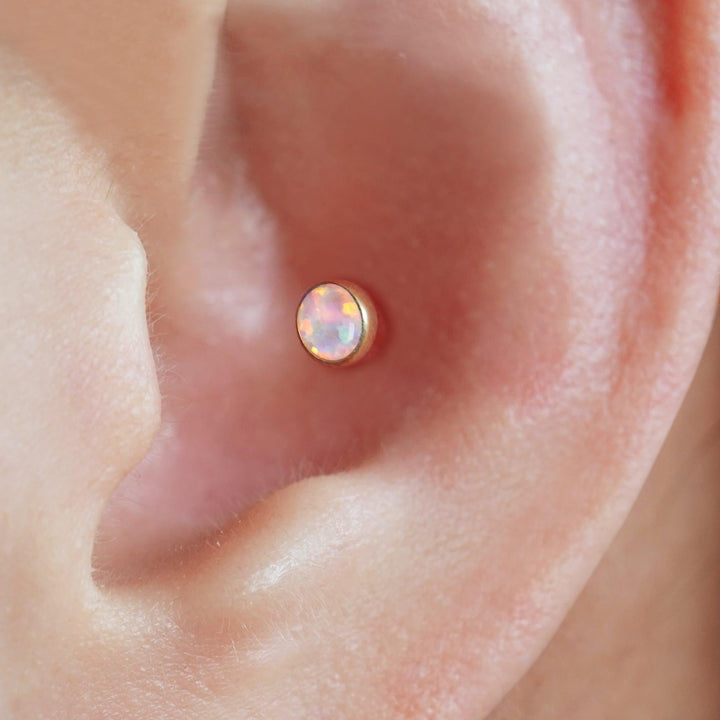 White Opal Bezeled Push Pin Earring
