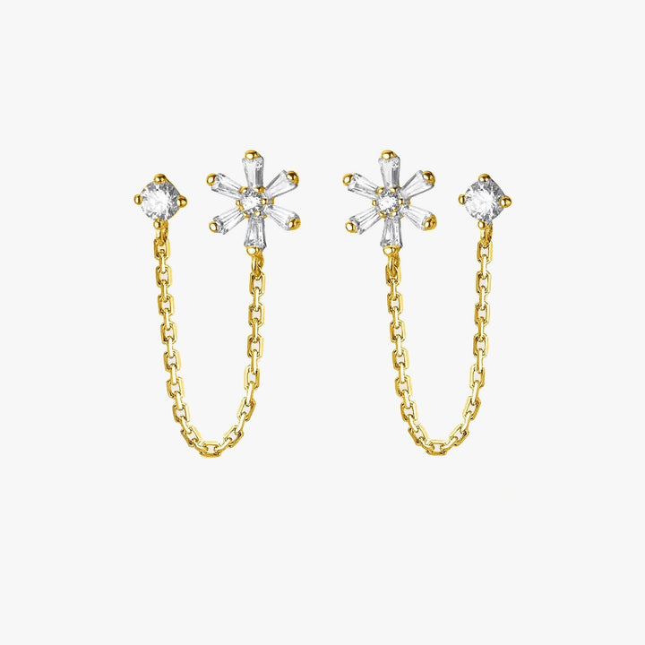 Flower And Crystal 3A CZ Connectd Stud Earrings