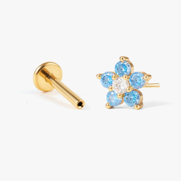 aquamarine flower stud earring