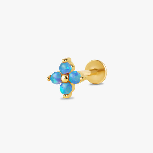Color_Gold,Bar Type & Materials_Labret (Titanium);Four Leaf Clover Blue Opal Flat Back Piercing Earring