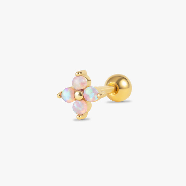 Four Leaf Clover Pink Opal Cartilage Piercing Earring