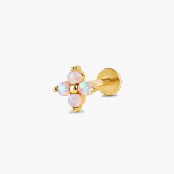 Color_Gold,Bar Type & Materials_Labret (Titanium);Four Leaf Clover Pink Opal Flat Back Piercing Earring