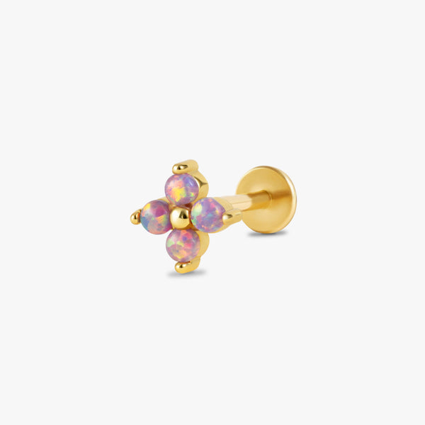 Color_Gold,Bar Type & Materials_Labret (Titanium);Four Leaf Clover Purple Opal Flat Back Piercing Earring