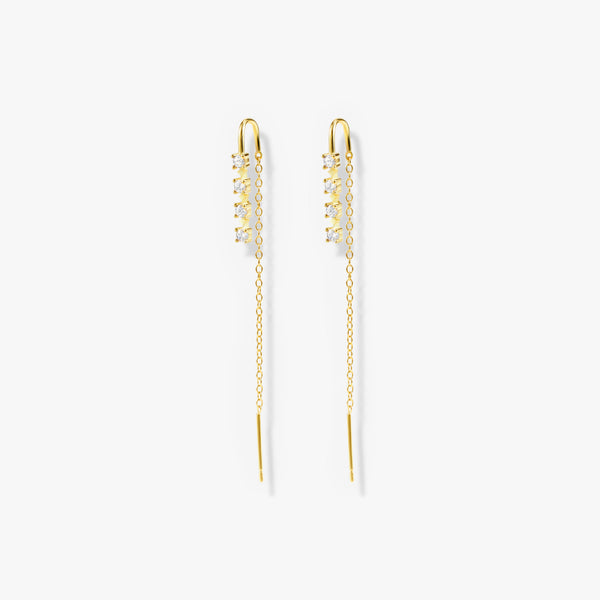 Four Leaf Threader Earrings Gold | Crystal 3A CZ