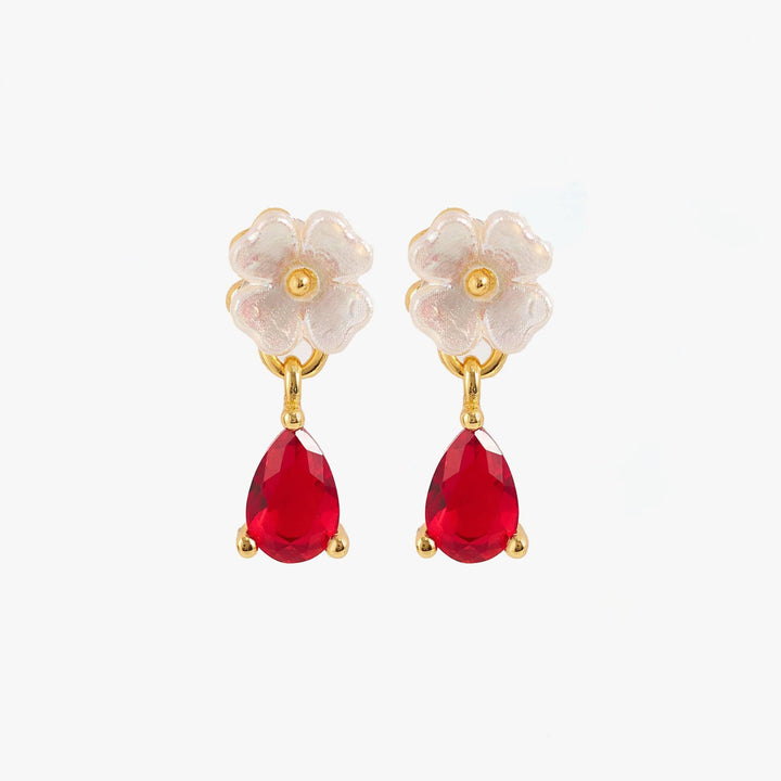 Garnet Red 3A CZ Teardrop Flower Stud Drop Earrings