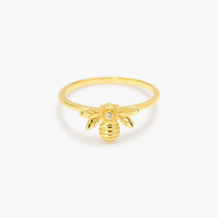 Gold Bee Ring Plain 925 Sterling Silver