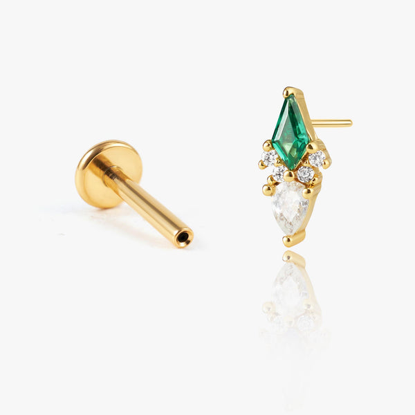 Eva - Kite Cut Flat Back Earring In Emerald