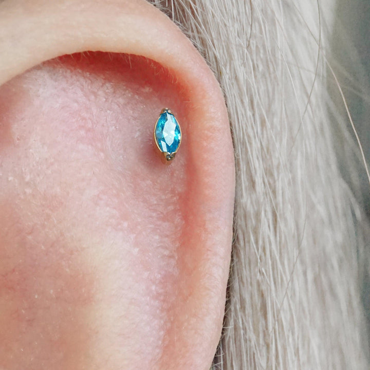 Tiny Marquise Aquamarine Light Blue 3A CZ Push Pin Piercing Earring