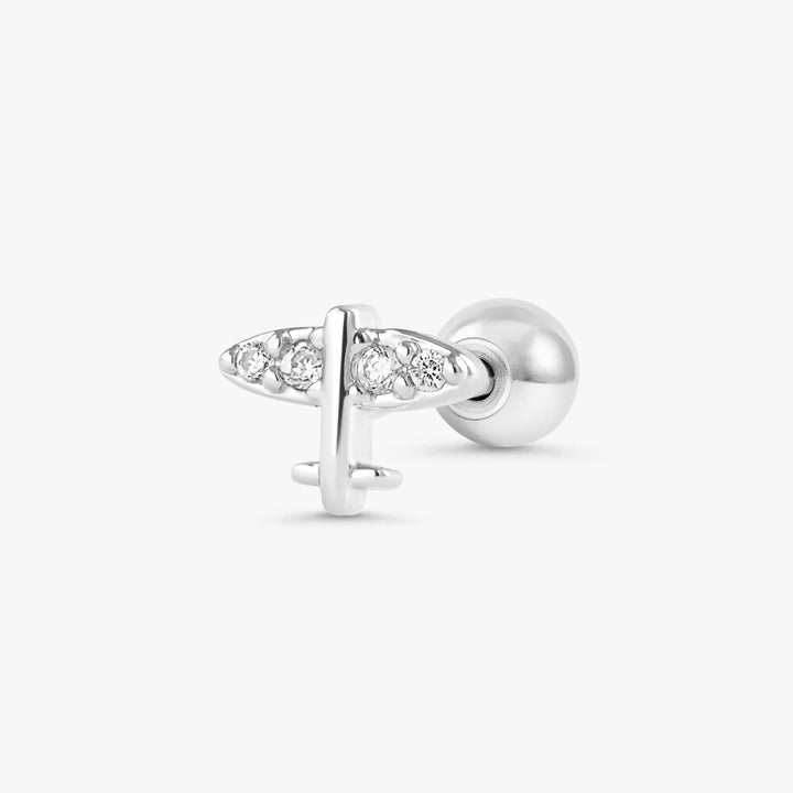 Tiny Airplane Crystal 3A CZ  Flat Back Piercing Earring