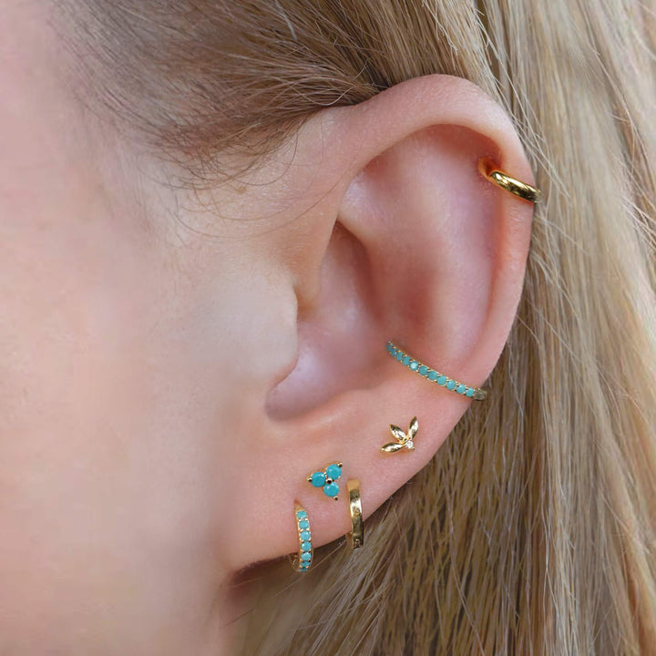 Turquoise Three Leaf Clover Flat Back Piercing Earring