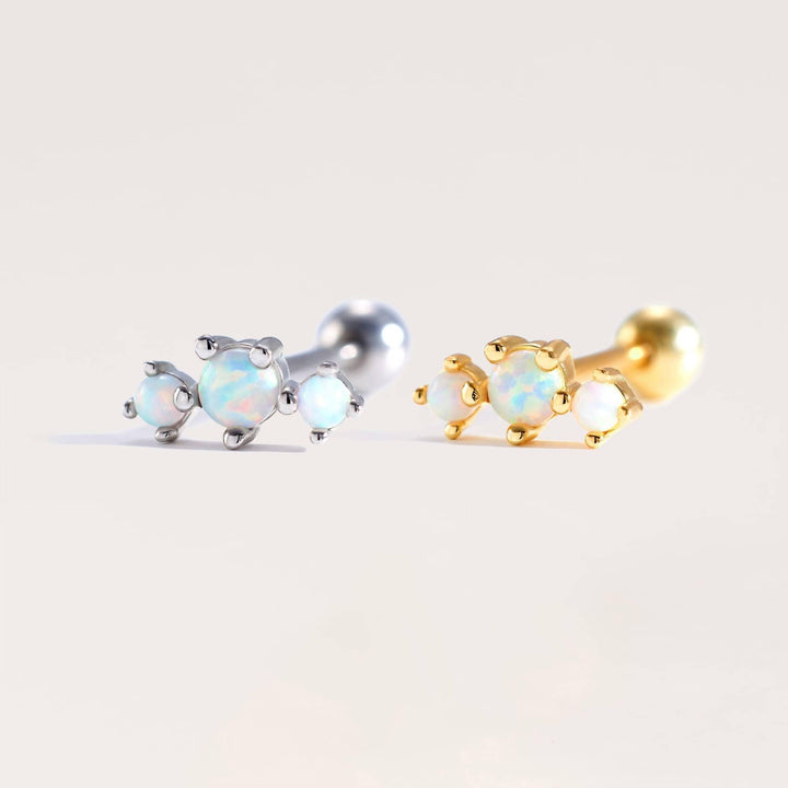 Triple White Opal Prong Flat Back Piercing Earring