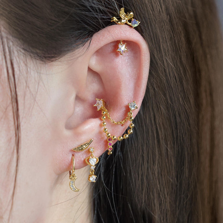 Crystal Star Flat Back Double Piercing Earrings