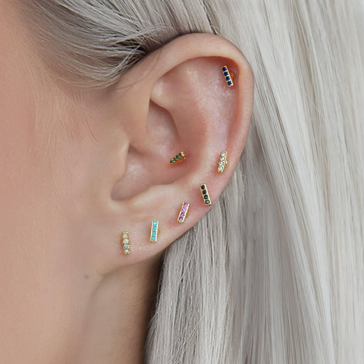 White Opal Flat Back Piercing Earrings - EricaJewels