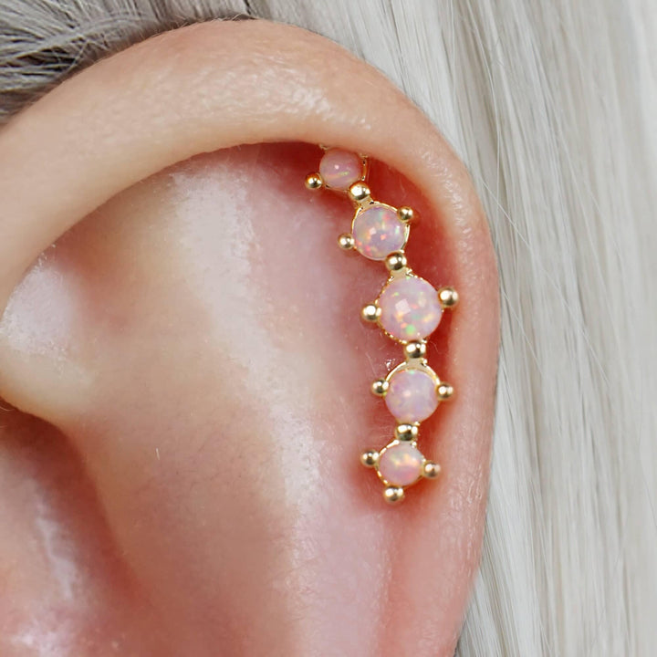 Curved Pink Opal Flat Back Piercing Earring