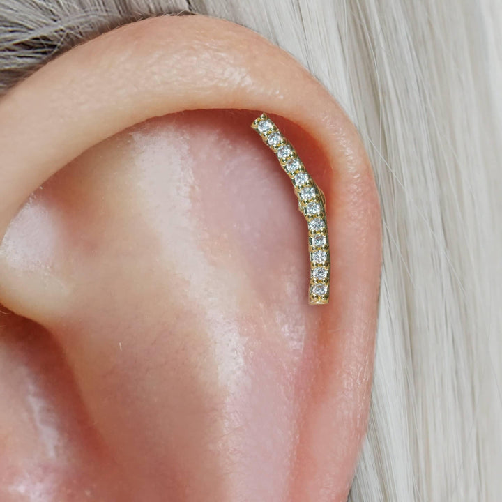 Curved Crystal 3A CZ  Flat Back Piercing Earring