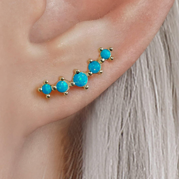 Curved Blue Opal Flat Back Piercing Earring