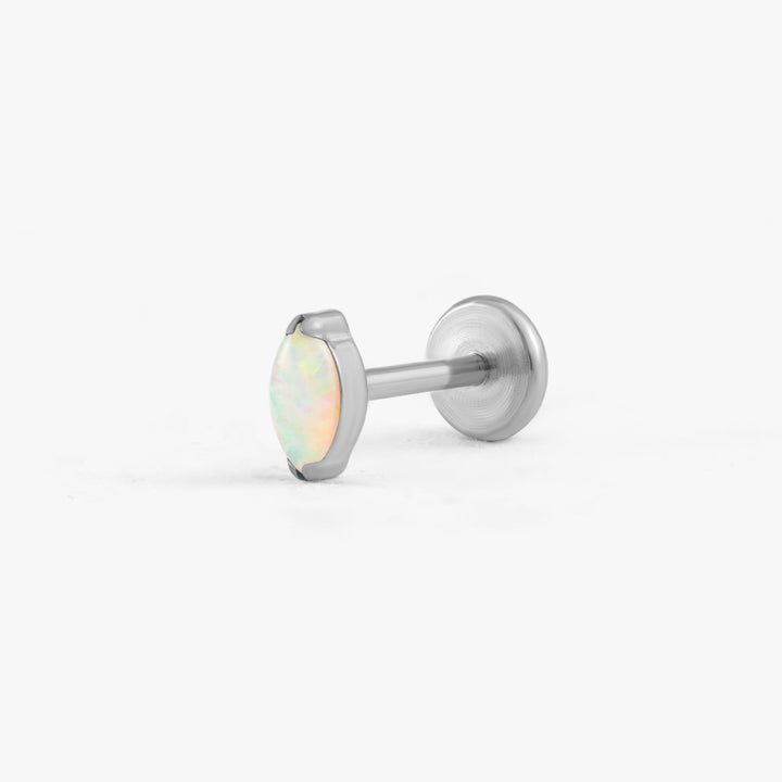 Tiny Marquise White Opal Push Pin Piercing Earring