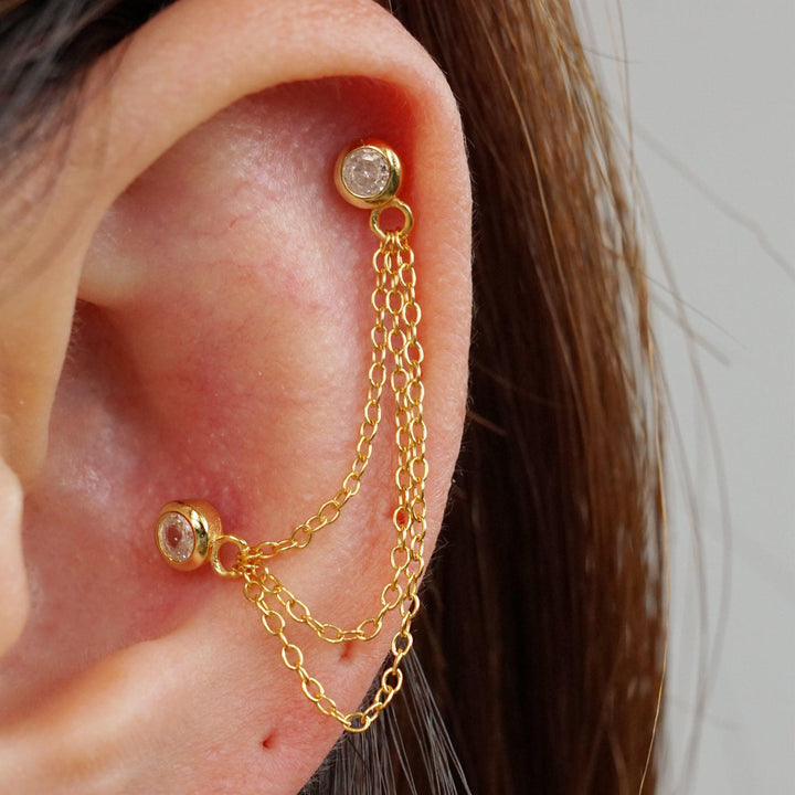 double pierced chain earrings 
