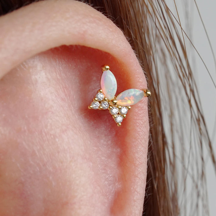 White Opal Butterfly Flat Back helix Earring