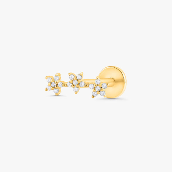 Color_Gold,Bar Type & Materials_Labret (Titanium);Triple Flowers Flat Back Piercing Earrings - EricaJewels