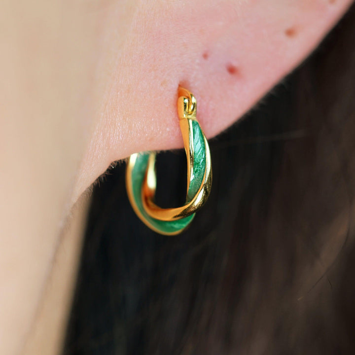  Green Enamel Hoop Earrings