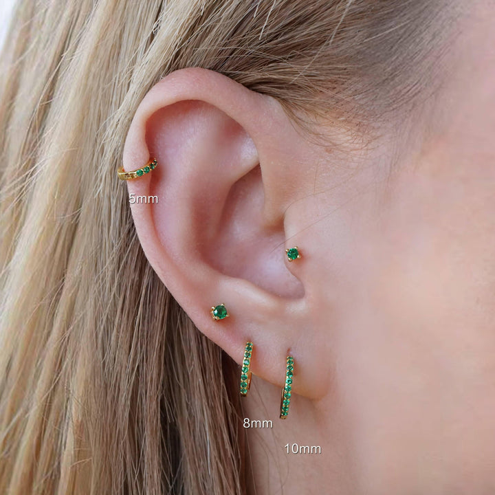 Multiple Sizes Emerald Green 3A CZ Slim Hoop Earrings-EricaJewels