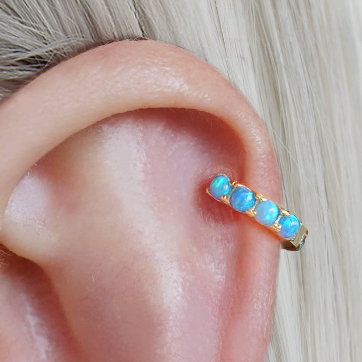 Multiple Sizes Blue Opal Hoop Earrings-EricaJewels