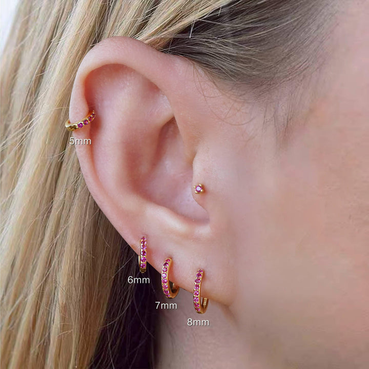 Multiple Sizes Ruby Red 3A CZ Hoop Earrings-EricaJewels