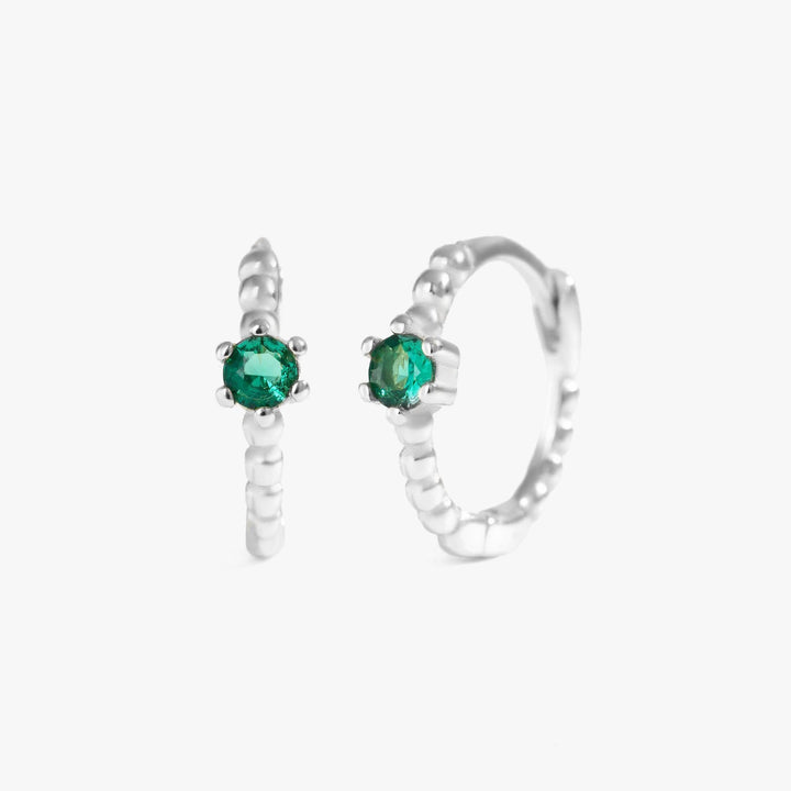 Emerald Green 3A CZ 8.5mm Hoop Earrings-EricaJewels